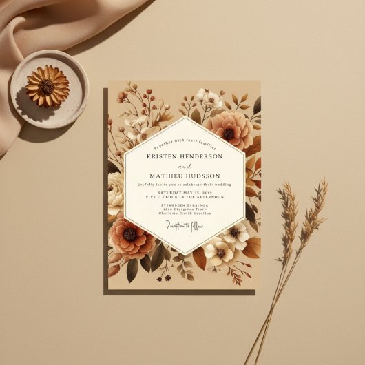 Sienna-Blüten-Rustikale-Hochzeit Einladung