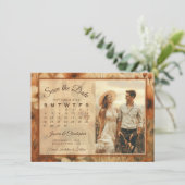 Sienna Boho Floral Medley Calendar & Photo Wedding Save The Date (Stehend Vorderseite)