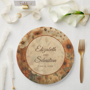 Sienna Boho Watercolor Floral Elegante Hochzeit Pappteller