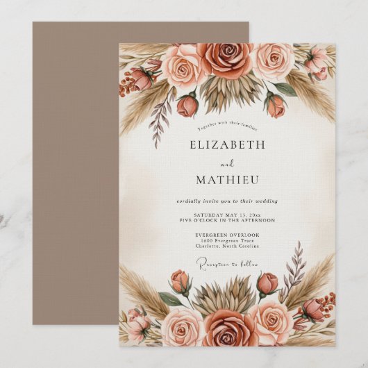 Sienna Botanical Romance Wedding Einladung (Vorne/Hinten)