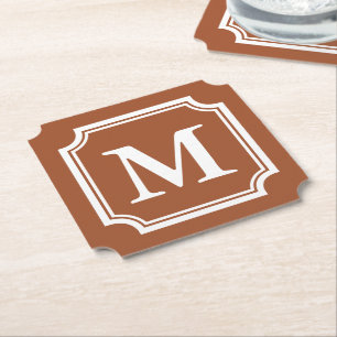 Sienna braun eleganter Rand individuelles Monogram Untersetzer