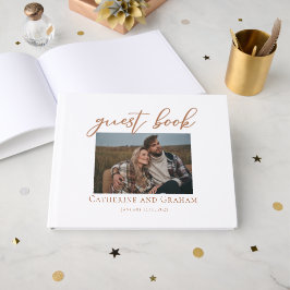 Sienna Brown Script Couple Foto Wedding Gästebuch