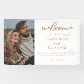 Sienna Brown Script Custom Foto Wedding Willkommen Banner (Horizontal)