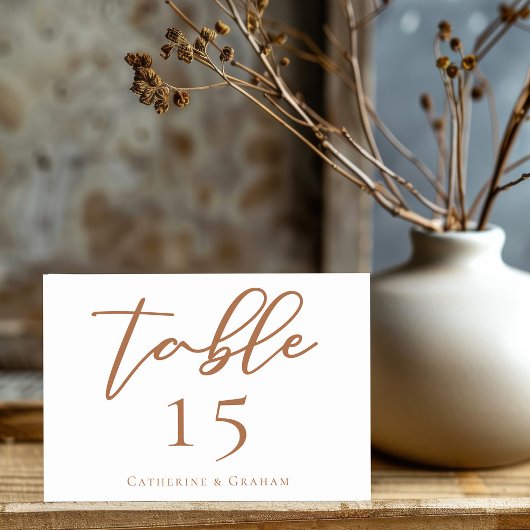 Sienna Brown Script Custom Wedding Horizontal Tischnummer
