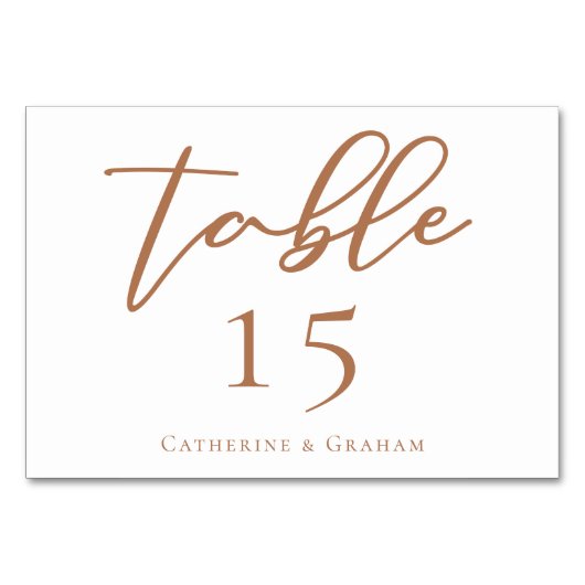 Sienna Brown Script Custom Wedding Horizontal Tischnummer (Rückseite)