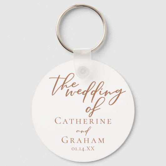 Sienna Brown Script Minimalistisch Custom Wedding Schlüsselanhänger (Rückseite)