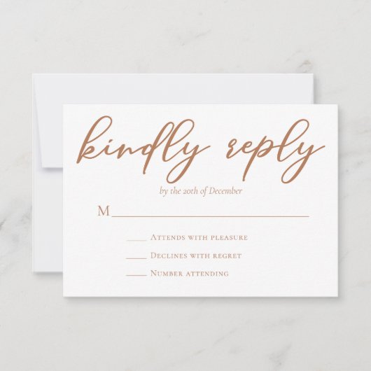 Sienna Brown Typografie Wedding Kindly Antwort (Vorderseite)