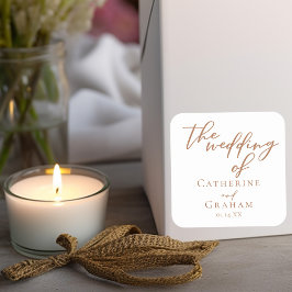 Sienna Brown Typografy Minimalistisch Wedding Quadratischer Aufkleber