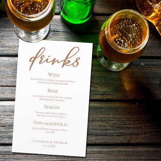 Sienna Brown Typografy Simple Wedding Bar Menu