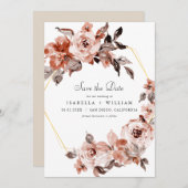 Sienna Floral und Gold Rahmen Save the Date Einladung (Vorne/Hinten)