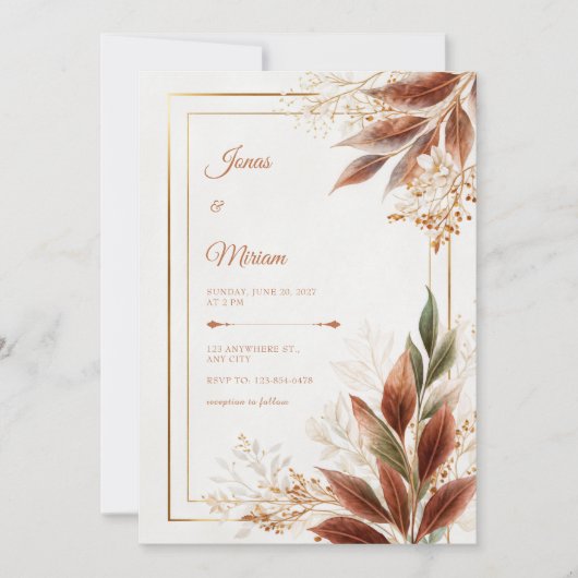 Sienna Leaf Sage Botanische Hochzeit Einladung (Vorderseite)