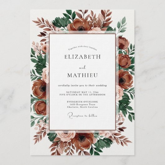 Sienna Painterly Bloom Hochzeit Einladung (Vorderseite)