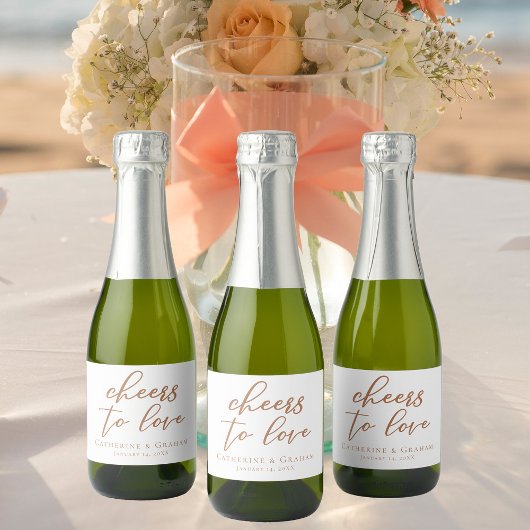Sienna Script Wedding Gefallen an Liebe Custom Min Schaumweinetikett