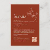 Sienna Terracotta Floral Qr Code Hochzeit Details Begleitkarte (Vorderseite)