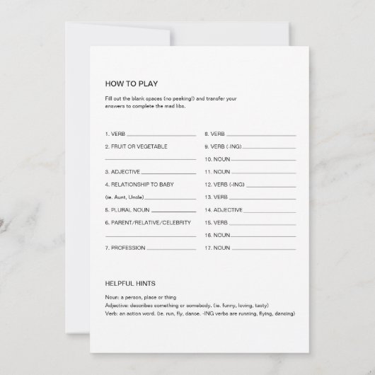 SIERRA Bohemisch Baby Dusche Libs Spielkarte Einladung (Rückseite)