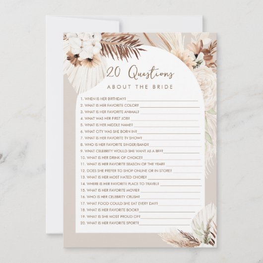 SIERRA Boho 20 Fragen zum Bride Game Einladung (Vorderseite)