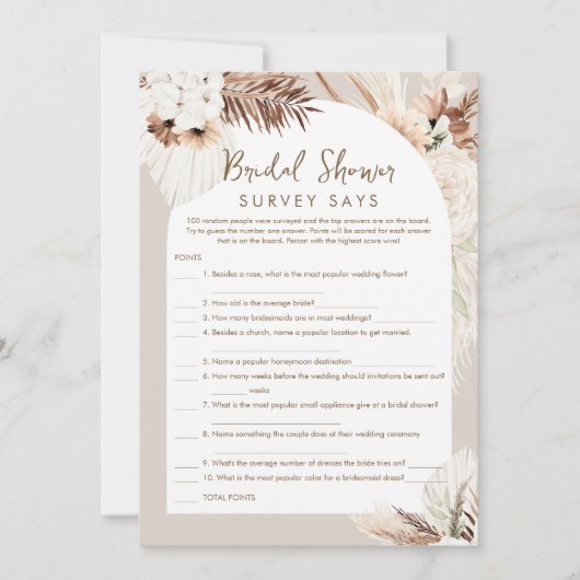 SIERRA Boho Brautparty Survey sagt Game Card Einladung (Vorderseite)