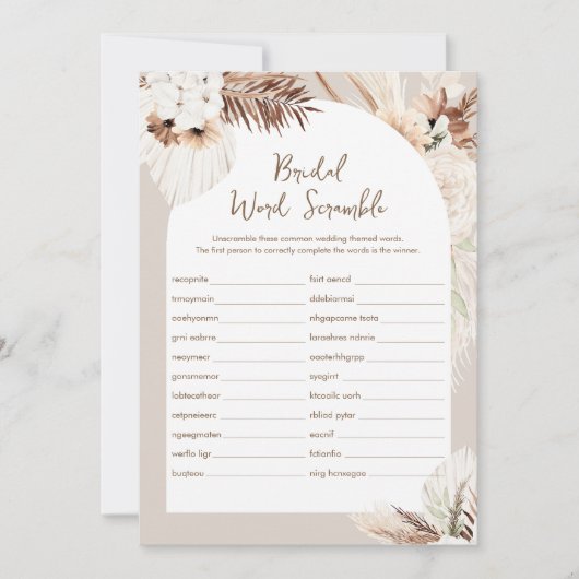 SIERRA Boho Word Scramble Brautparty Game Card Einladung (Vorderseite)