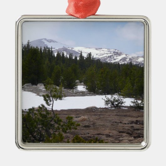 Sierra Nevada Berge und Schnee auf Yosemite Silbernes Ornament (Vorne)