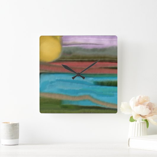 Sierra Sunrise Abstrakte Kunst Quadratische Wanduhr (Zuhause)