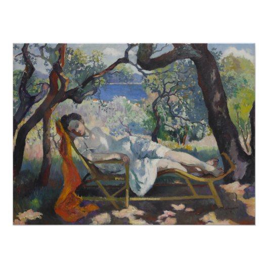 Siesta (Dame schläft in einem mediterranen Garten) Poster (Vorderseite)