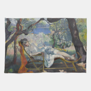 Siesta (Jeanne schlafend in einem Garten am Mittel Geschirrtuch