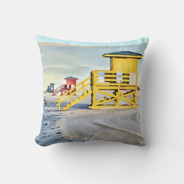 Siesta Key Beach Lifeguard Towers Pillow Kissen (Vorderseite)