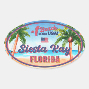 Siesta Key Florida Aquarell-Souvenirs FL Vintage Ovaler Aufkleber