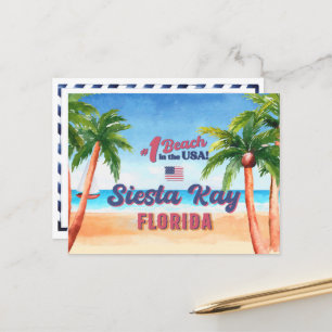 Siesta Key Florida Aquarell-Souvenirs FL Vintage Postkarte