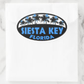 Siesta Key Florida blaue schwarze Palmen Ovaler Aufkleber (Tasche)