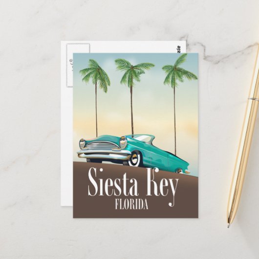 Siesta Key Florida Reiseplakat Postkarte (Vorderseite/Rückseite Beispiel)