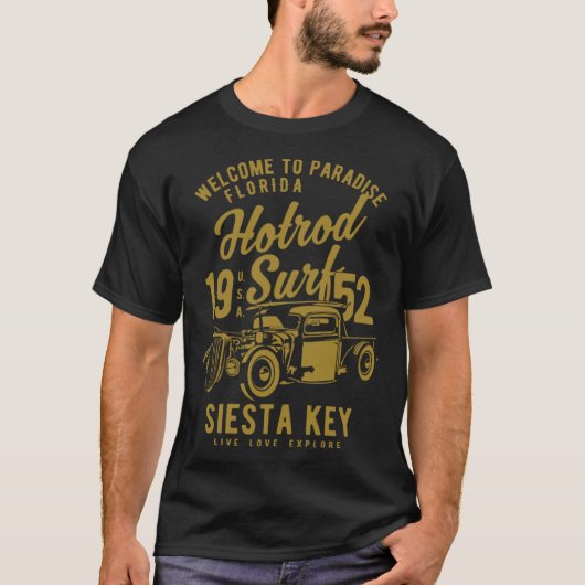 Siesta Key Florida Retro Hotrod Surf 5 T-Shirt (Vorderseite)