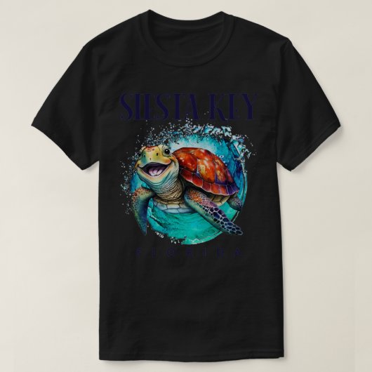 Siesta Key Florida Wasserfarbener Happy Sea Turtle T-Shirt (Design vorne)