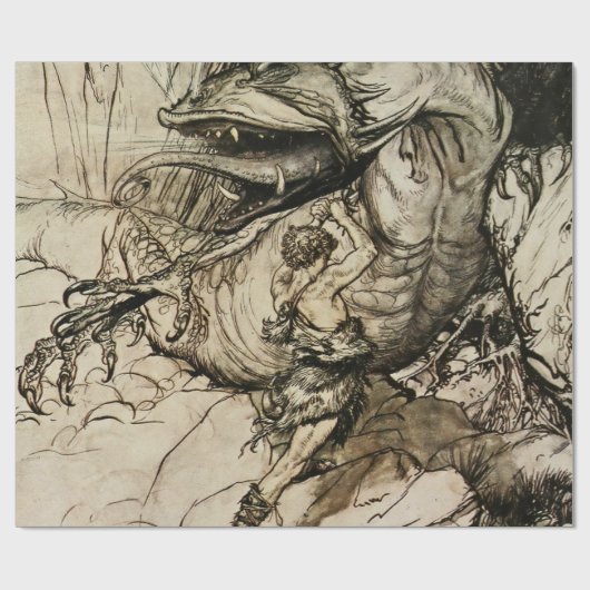 "Sigfried tötet Fafner" von Arthur Rackham Geschenkpapier (Flach)