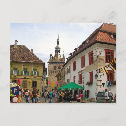 Sighisoara, CLocktower und Touristen Postkarte (Vorderseite)
