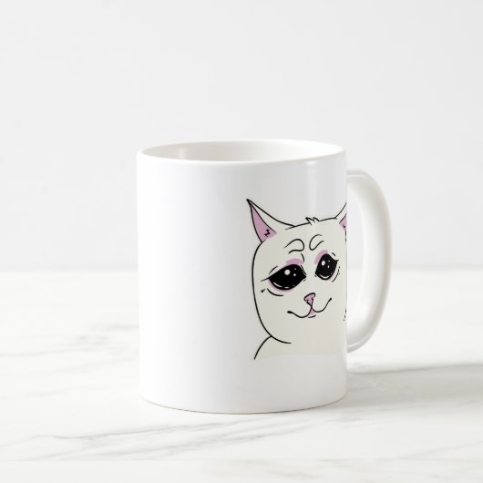 SIGMA SAD WHITE CAT FACE TIER KAFFEETASSE (VorderseiteRechts)