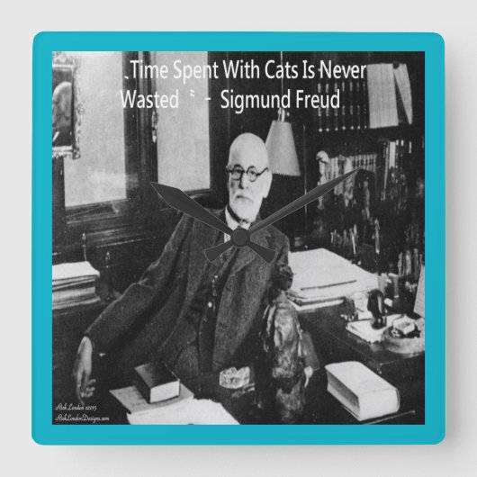 Sigmund Freud & Famous Cat Quote Wall Clock Quadratische Wanduhr (Vorderseite)