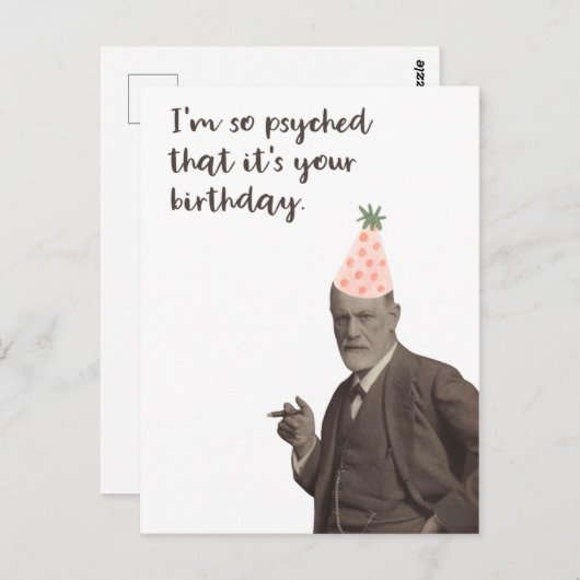 Sigmund Freud Funny Psyched Birthday Postkarte (Vorne/Hinten)