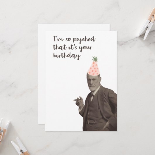 Sigmund Freud Funny Psychology Birthday Karte (Vorderseite/Rückseite Beispiel)