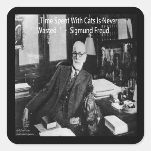 Sigmund Freud in seinem Büro & Lustige Katzen-Zita Quadratischer Aufkleber