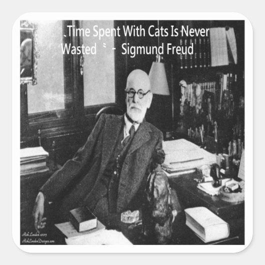 Sigmund Freud in seinem Büro und funny Cat Quote Quadratischer Aufkleber (Vorderseite)