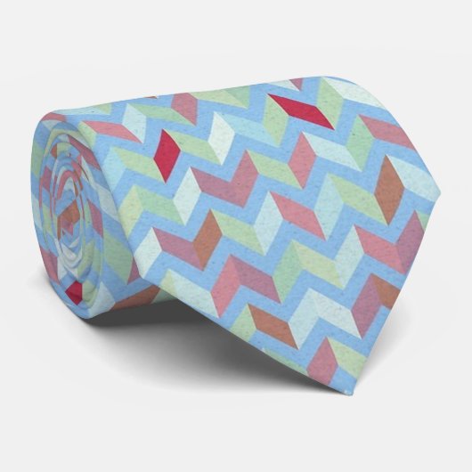 Sigmund Freud Neo Patchwork Zigzag Satin Necktie Krawatte (Gerollt)