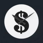 Sign-Dollar Einfache Schablonenschrift Runde Wanduhr<br><div class="desc">Schwarzes Dollarzeichen im Vintagen Schablonenstil auf weißem Hintergrund. Klicken Sie auf den Button "Anpassen",  um das Design zu personalisieren,  indem Sie die gewünschte Farbe auswählen und sogar Ihren eigenen Text hinzufügen. Die passenden Artikel sind auch im Shop erhältlich.</div>