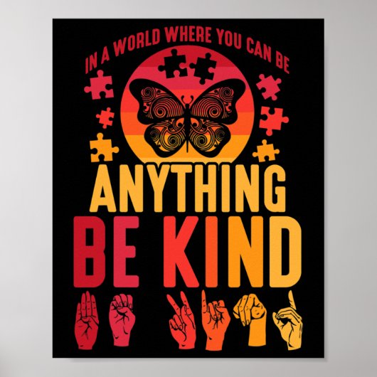 Sign Language Puzzle Deaf Butterfly Poster (Vorne)