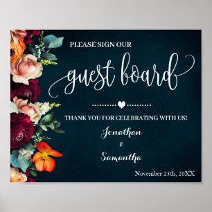 Sign our Guest Board Wedding Wine Navy Sign Poster