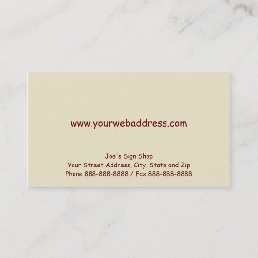 Sign Shop Real Anwesen Agent Business Card Visitenkarte (Rückseite)