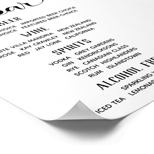 Sign up Schriftart Calligraphy Classic Bar Menu Poster (Ecke)
