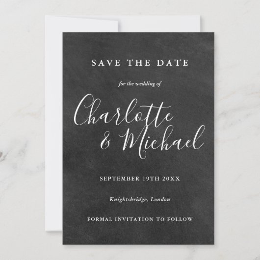 Signatur auf der Tafel: Hochzeit speichern Sie die Save The Date (Vorderseite)
