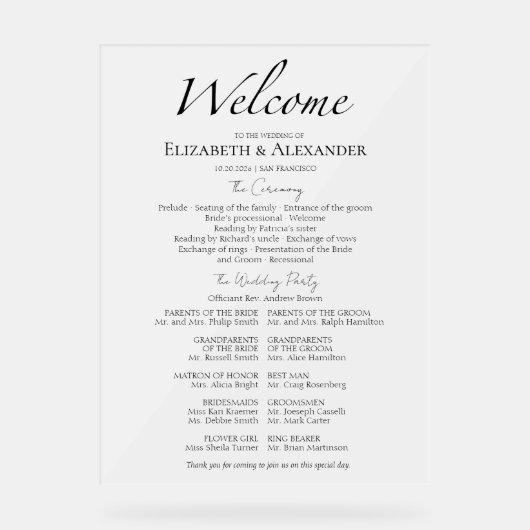 Signatur des Minimalistischen Acryl-Programms Acrylschild (Vorderseite)