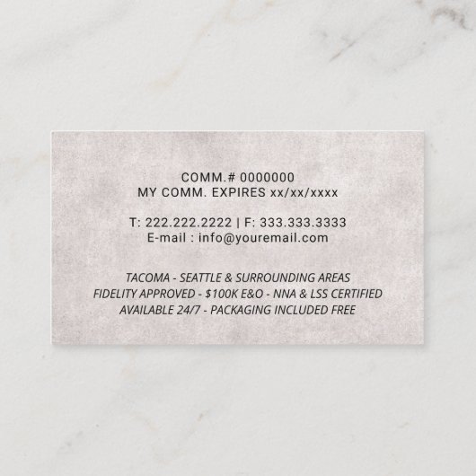 Signatur des Notars Agent Elegant Schwarz Visitenkarte (Rückseite)